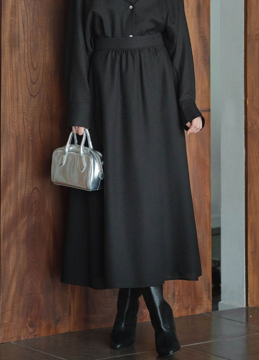 拚紗抽褶飄逸長裙